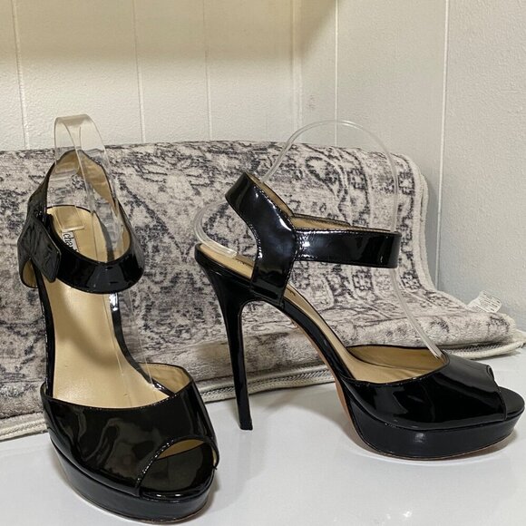 Charles David Black Patent Peep Toe Stiletto Heels Size 9 1/2 - Picture 4 of 7